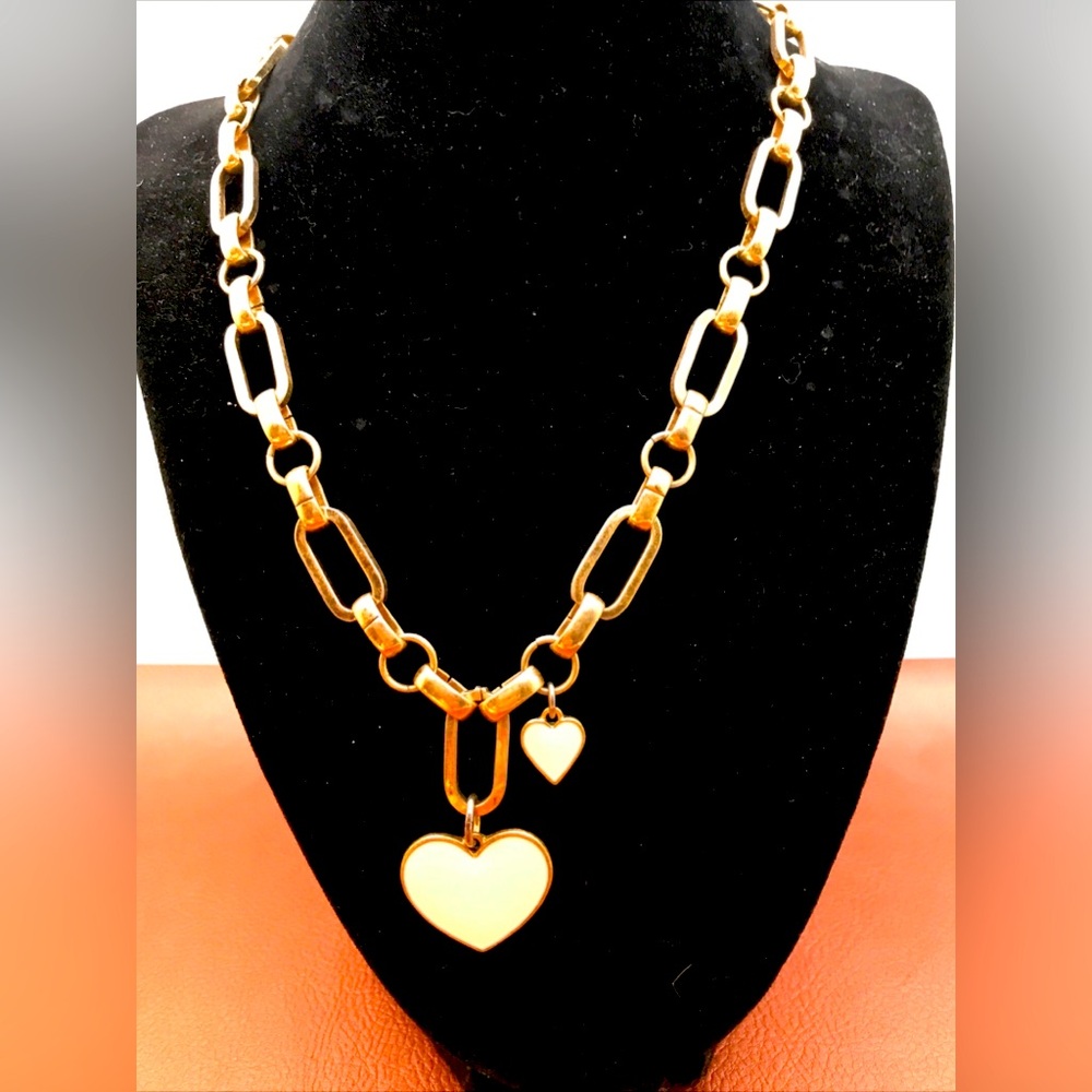 Heart Chunky Paperclip Gold Tone Brutalist Necklace